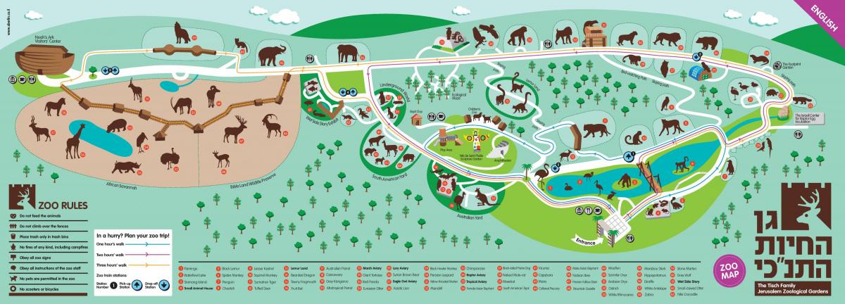 Kaart van het dierentuinpark van Jeruzalem